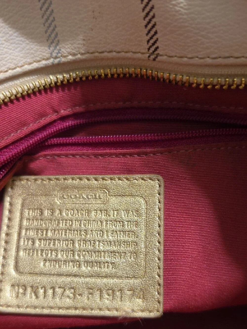 Coach Cream Plaid Shoulder Tote with Multicolor Stripes